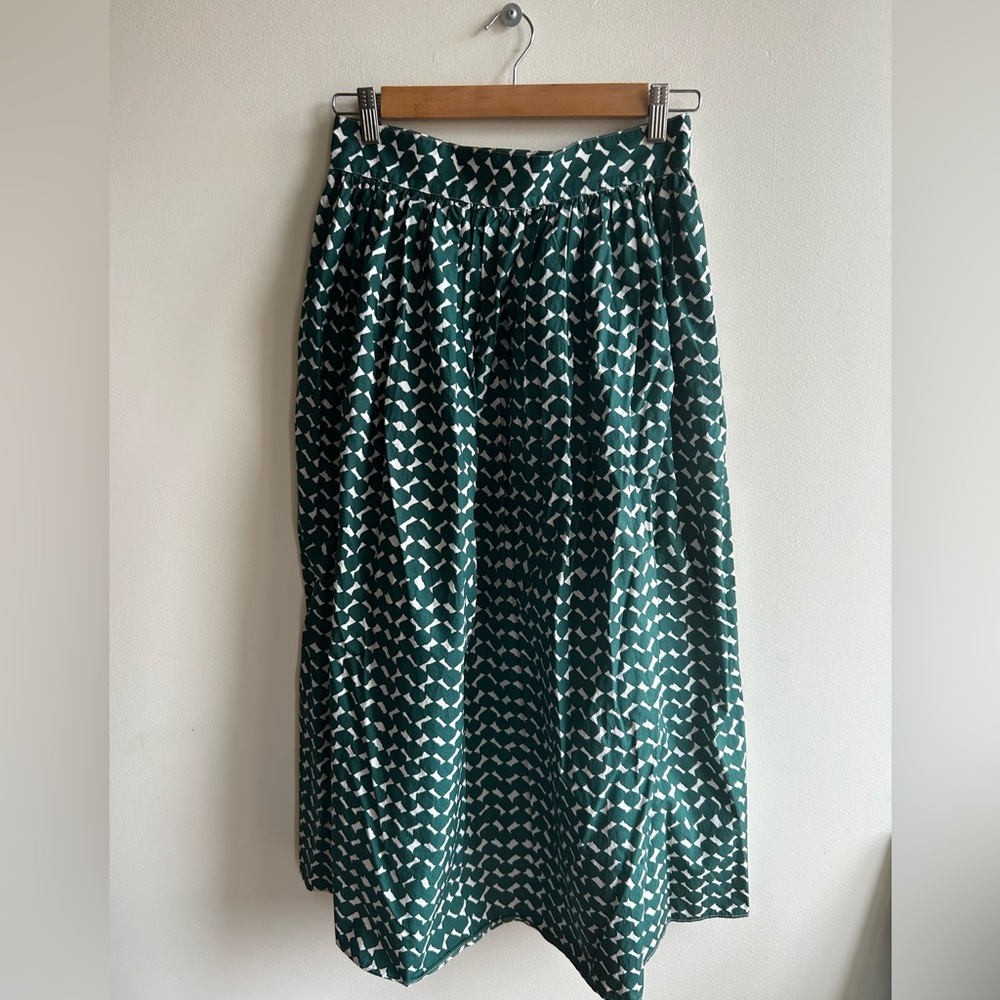 COS Green & Cream Print Cotton Midi Skirt | Size 6